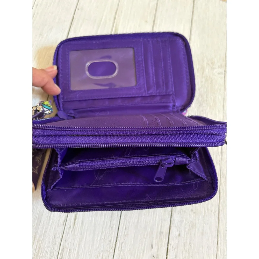 Vera Bradley All‎ In One Crossbody Wristlet Purple Paisley Floral Quilted Wallet